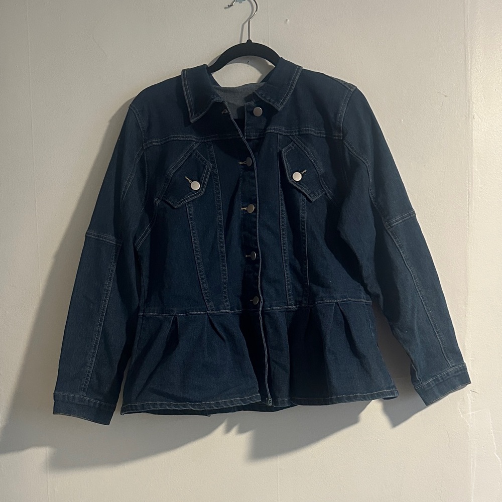 Dark Blue Denim Peplum Trucker Jacket